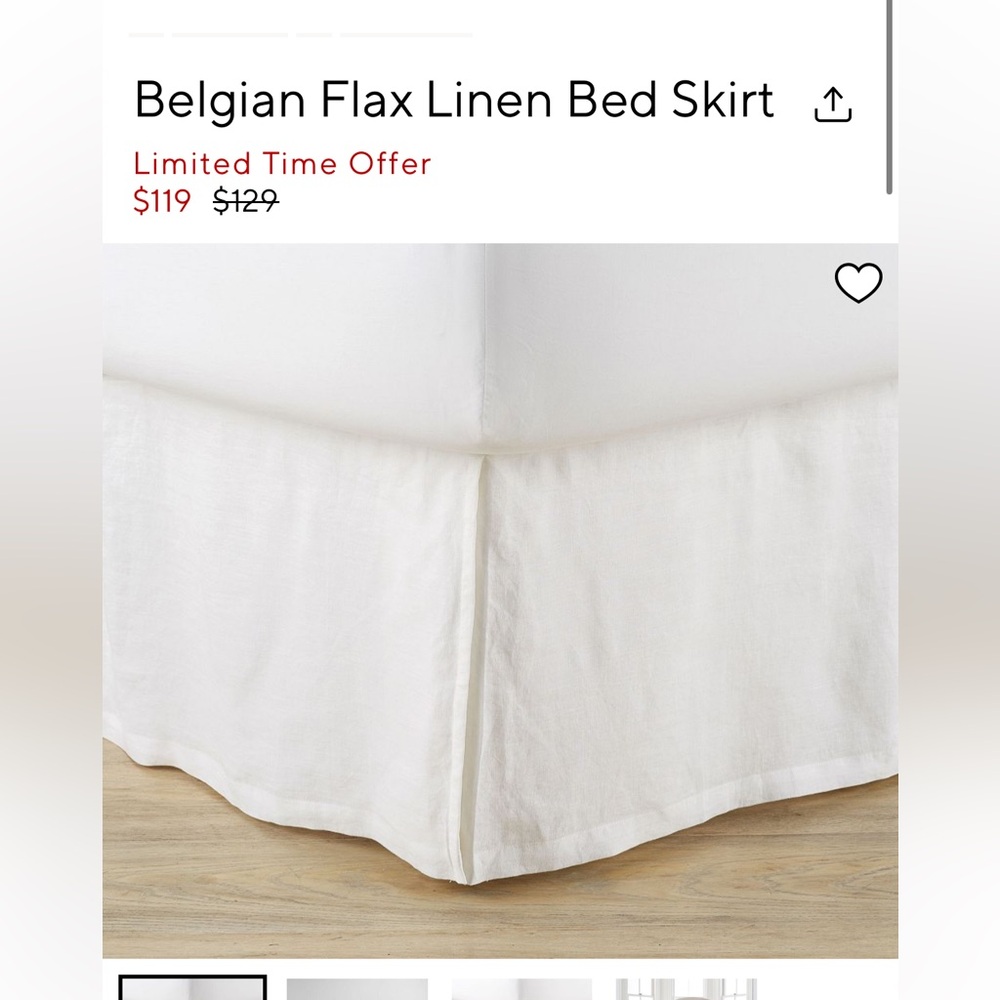 Pottery Barn Basic Belgian Linen Bedskirt, Full, White